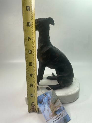 Greyhound Dog Cast Iron Bronze Statue Sculpture Sitting Marble Base 8"T Thick M1 - Picture 11 of 16