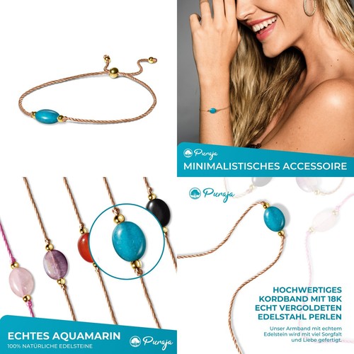 PURAJA Edelstein Armband Damen | Mit 18k echt vergoldeten Edelstahl Perlen - Bild 9 von 9