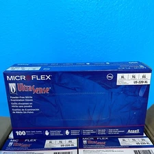 Ansell Microflex US-220-XL Exam Gloves, Nitrile, Powder Free, Blue, Case of 1000