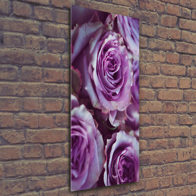 Wand-Bild Kunstdruck aus Hart-Glas Hochformat 50x125 Lila Rosen