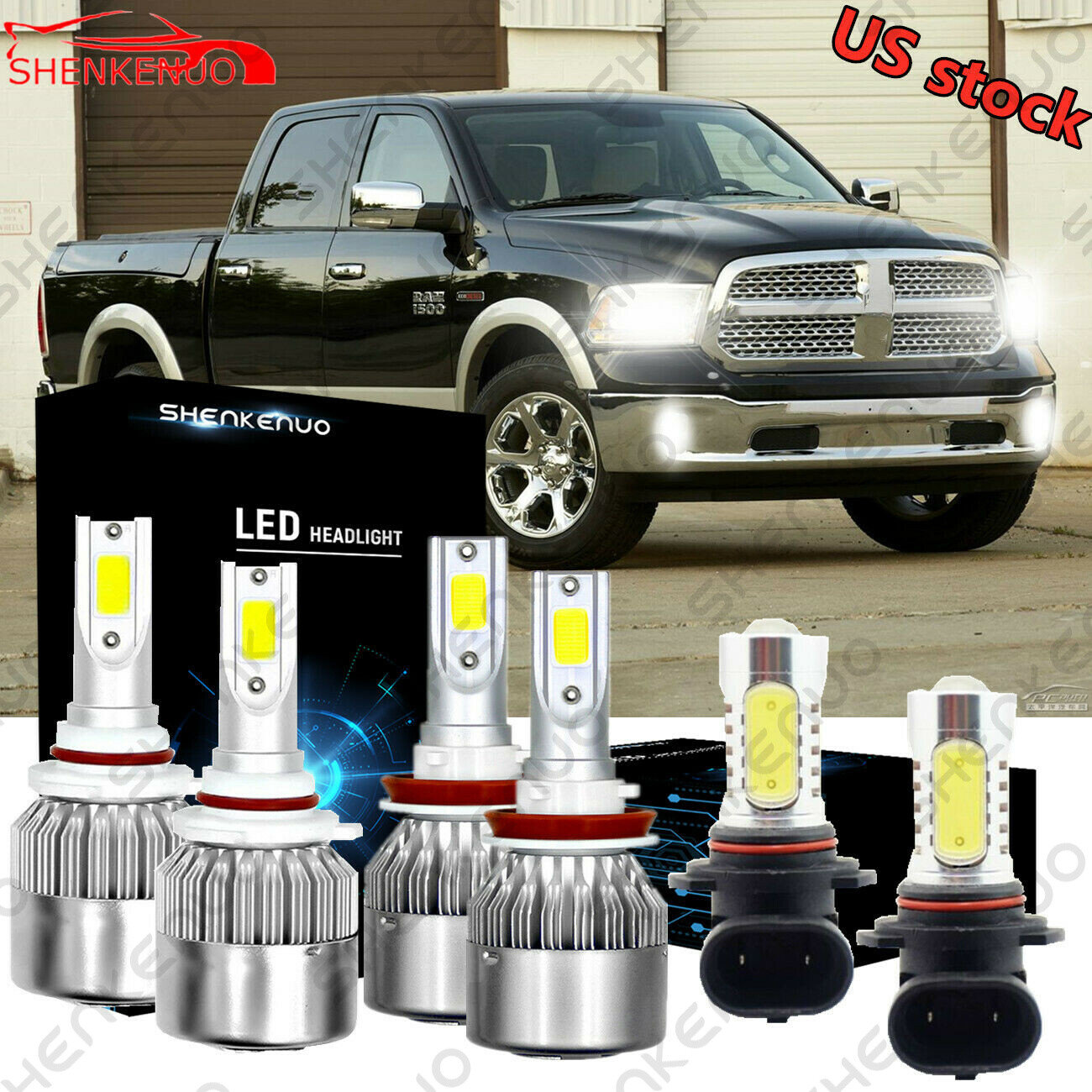 H11 9005 9145 6000K LED Headlight+Fog Kits for Dodge Ram 1500 2500 3500