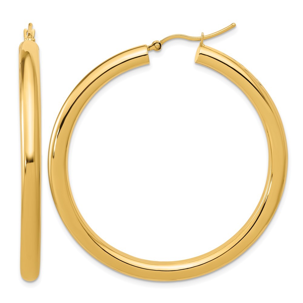 14K Yellow Gold Polished 4mm Polished Hoop Earrings L-50 mm, W-50 mm