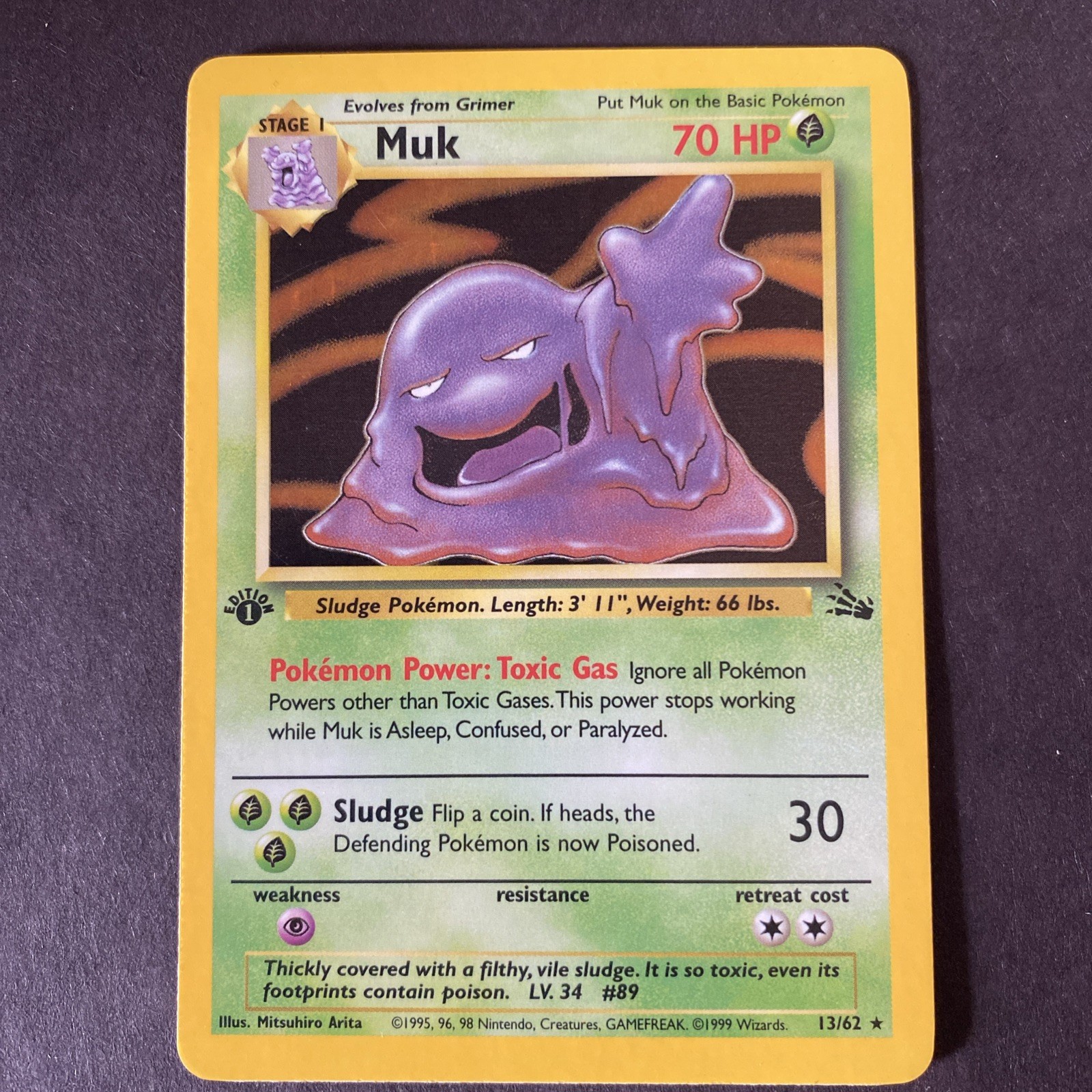Muk 13/62 Fossil Holo 1st Edition WOTC Vintage Pokemon LP