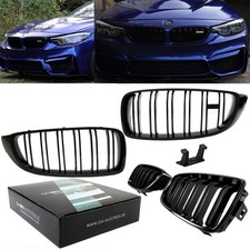 K�hlergrill f�r BMW 4er F32 F33 F36 F83 passend Set Schwarz Glanz Doppelsteg