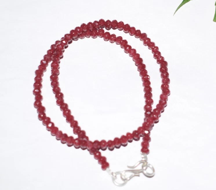 Red Ruby Dyed Gemstone 4 mm Beads 925 Sterling Silver 12-50" String Necklace - Image 2 of 4