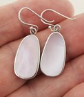 Vintage Sterling Silver 925 Pinkish Mother of Pearl Dangle Earrings Hooks 1 3/8" — photo 2