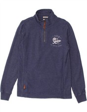 FAT FACE Womens Graphic Zip Neck Sweatshirt Jumper UK 12 Medium Navy Blue XV15