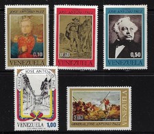 Venezuela: 1973; Scott 1032-36, Páez, líder en guerra de independencia, MNH, EBV277
