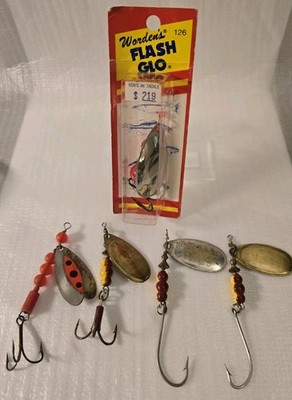 Vintage Fishing Lure Lot (3) Mepps #4 (1) Worden's Flash Go (1) BOLO Spinner