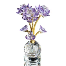 QFkris Purple Crystal Rose Flower Figurine Collectible Statue 6" Glass Flower...