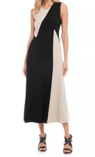 Karen Kane Color Block In Full Bloom Midi Dress Black Beige Plus 1X NEW $159
