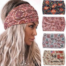 Floral Elastic Boho Headbands - Wide Boho Turban - Non-Slip - Floral Elastic
