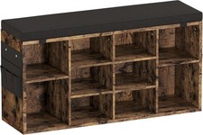 Shoe Storage Organizer Bench with Cushion 10-Cubby Shoe Rack Adjustable Shelves