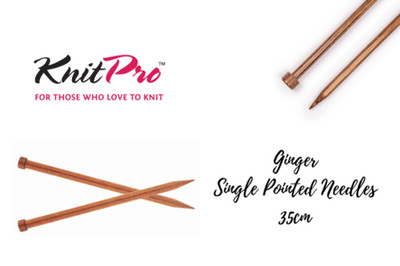 KnitPro Ginger Single Pointed Knitting Needles 35cm Wooden - Sizes: 3mm-12mm
