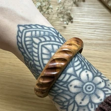 Boho Wooden Ridged Natural Brown Ethnic Bangle Bracelet