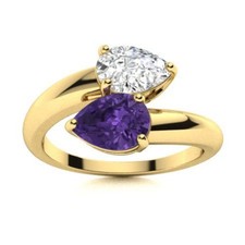 925 Sterling Silver Amethyst Gemstone Prong Band Birthday Ring Jewelry