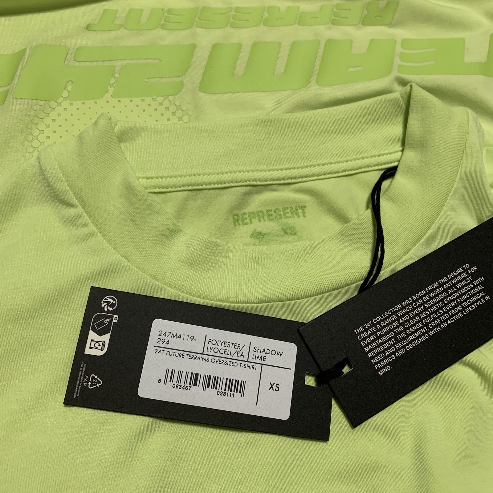 Represent XS 247 Oversized Tee Shadow Lime Green Gym Top image 4