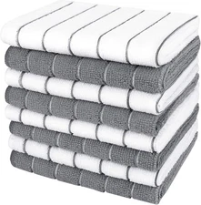AIDEA Kitchen Towels, Absorbent Dish 12 x 12 inch (Pack of 8), White/Grey 