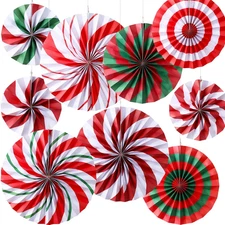Christmas Hanging Decorations Candy Paper Fans Peppermint Hanging Paper Fans Can
