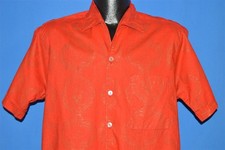 vintage 60s SEARS RED GOLD DAMASK ALOHA HAWAIIAN LOOP COLLAR SHIRT MEDIUM M