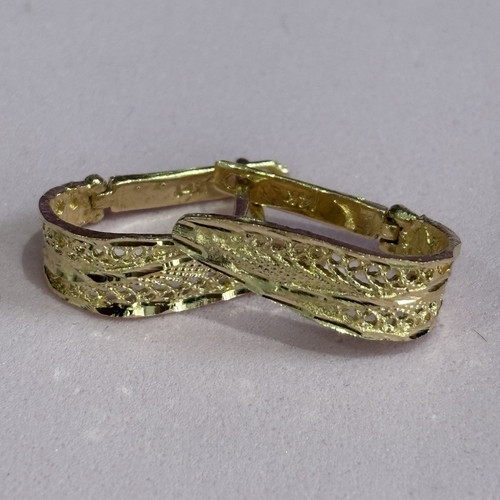 14k Gold Filigree Hoop Earrings