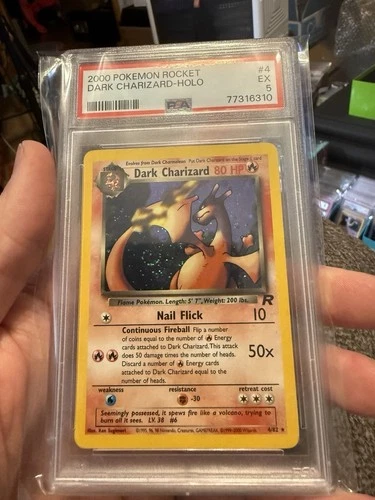 2000 POKEMON ROCKET #4 DARK CHARIZARD-HOLO PSA 5 ~ Perfect Swirl!