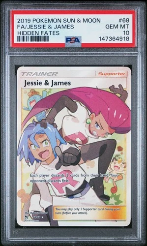 2019 POKEMON SUN & MOON HIDDEN FATES #68 FULL ART/JESSIE & JAMES PSA 10