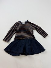 Uniqlo Dress Girls 3T Blue Stripe Long Sleeve Skater Cotton Knit Casual Everyday