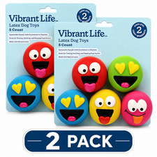 2 pack Multicolor Emoticon Latex Dog Toys with Squeakers, Chew Level 2, 5 Ct