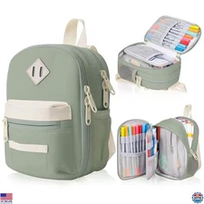Spacious Green Mini Backpack Pencil Case - High Capacity Organizer for Markers