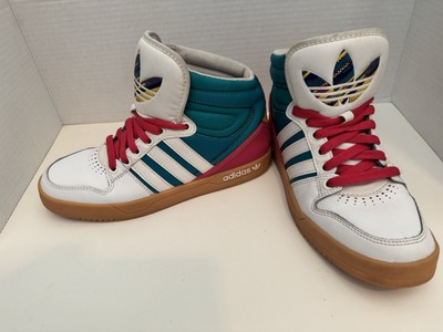 Adidas Women s Court Attitude Shoes Size 6   White/Multicolor   Retro High Tops