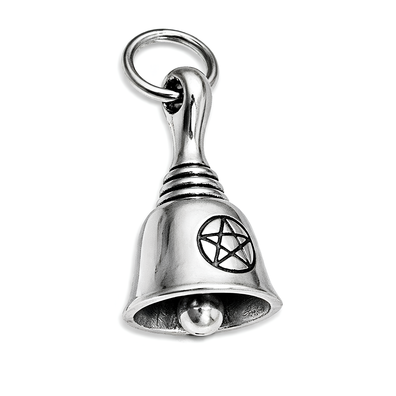 Witches Bell Charm Pentacle 3D Tiny 925 Sterling Silver Pagan Wiccan Jewellery