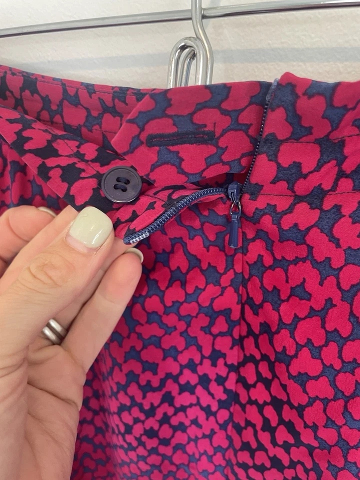 Винтажная юбка миди с высокой талией Carlisle размер 10 красный синий 100% шелк с подкладкой - Изображение 3 из 4