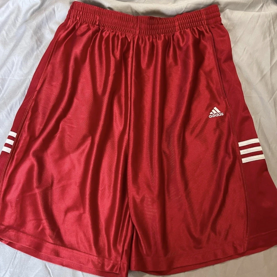Adidas Basketball Shorts Mens Small Red Shiny Silky Dazzle Satin