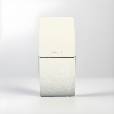 PRADA White Leather Hard Glasses Case & Black Cloth Pouch for