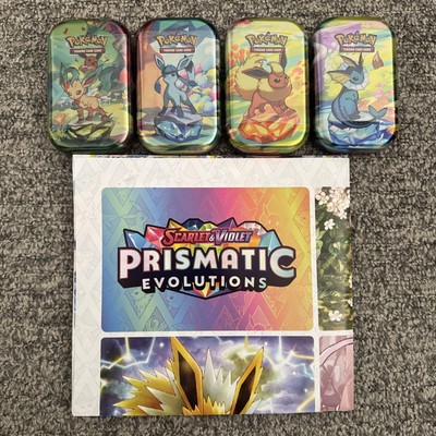 Pokemon Prismatic Evolutions Mini Tin Set of 4 - FACTORY SEALED Plus Poster