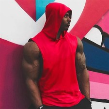 Men's Muscle Hoodies Sleeveless Tank Tops Gym Fitness Running Sport Vest T-Shirt