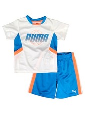 Puma Toddler Boys White Blue 2pc Athletic Outfit Shorts T-Shirt Set 3T