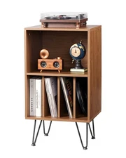 Uimoso 3-Tier Record Player Stand Metal Vinyl Record Stand up to 150 Album Brown