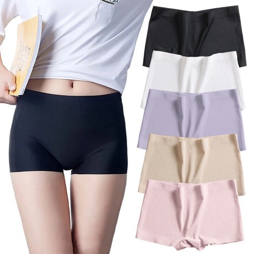 3 or 5 Pack Seamless Ice Silky Boxer Shorts Panties Womens Boy Shorts Underwear - Afbeelding 1 van 15