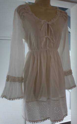 1970s Style Hippie Boho Broderie Anglaise Ruffle Tunic Dress Blouse Top Size 14 - Picture 5 of 6