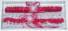 NEW FUCHSIA GARTER BELT  2 PIECE SET w/ RIBBON, LACE, FLOWER  BOW, GA201