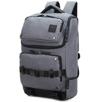 High Quality Mens Men's Grey Canvas & Leather Rucksack Backpack Bag Mbag16 High Quality Mens Men's Grey Canvas & Leather Rucksack Backpack Bag Mbag16