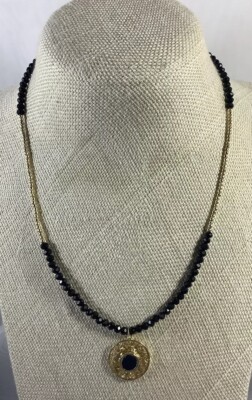 Handmade Gold Tone Black Crystal Beaded 17” Chain Necklace | eBay