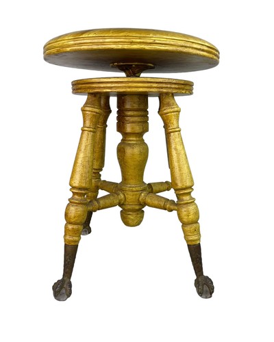 Antiker Vintage Klavierhocker mit Glaskrallenfüßen Sitz verstellbar Erhöhungen & Senker - Bild 11 von 18
