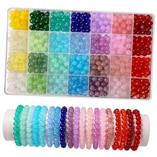 700 Stck. 8 mm Glasperlen zur Schmuckherstellung, 28 Farben Kristallperlen Armband  - Bild 1 von 7