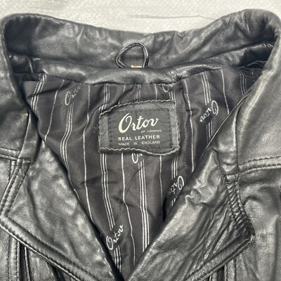 Rare Vintage 80s Black Real Leather Jacket Biker Orton Size Large