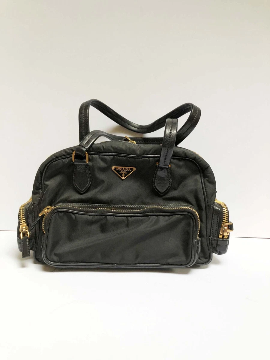PRADA VINTAGE nylon bag AUTHENTIC Black with side pockets