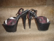 PLEASER LUSCIOUS BLK/RED ACE 6 3/4" PLATFORM STILETTO HEELS DANCER SHOES SZ. 7