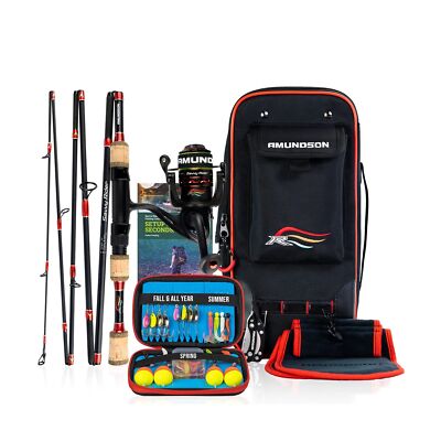 amundson fishing reels Amundson Fishing Rod and Reel Combo Automatic Expansion Graphite Carbon Rod  A